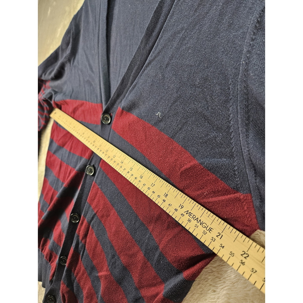 J. Lindeberg Cardigan in Navy Bordeaux Red Striped V-neck Buttons Size XL - Picture 6 of 10